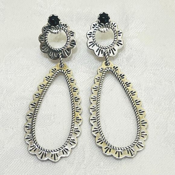 American West Carolyn Pollack Sterling Silver Agate Earrings Teardrop Dangle - Picture 7 of 10